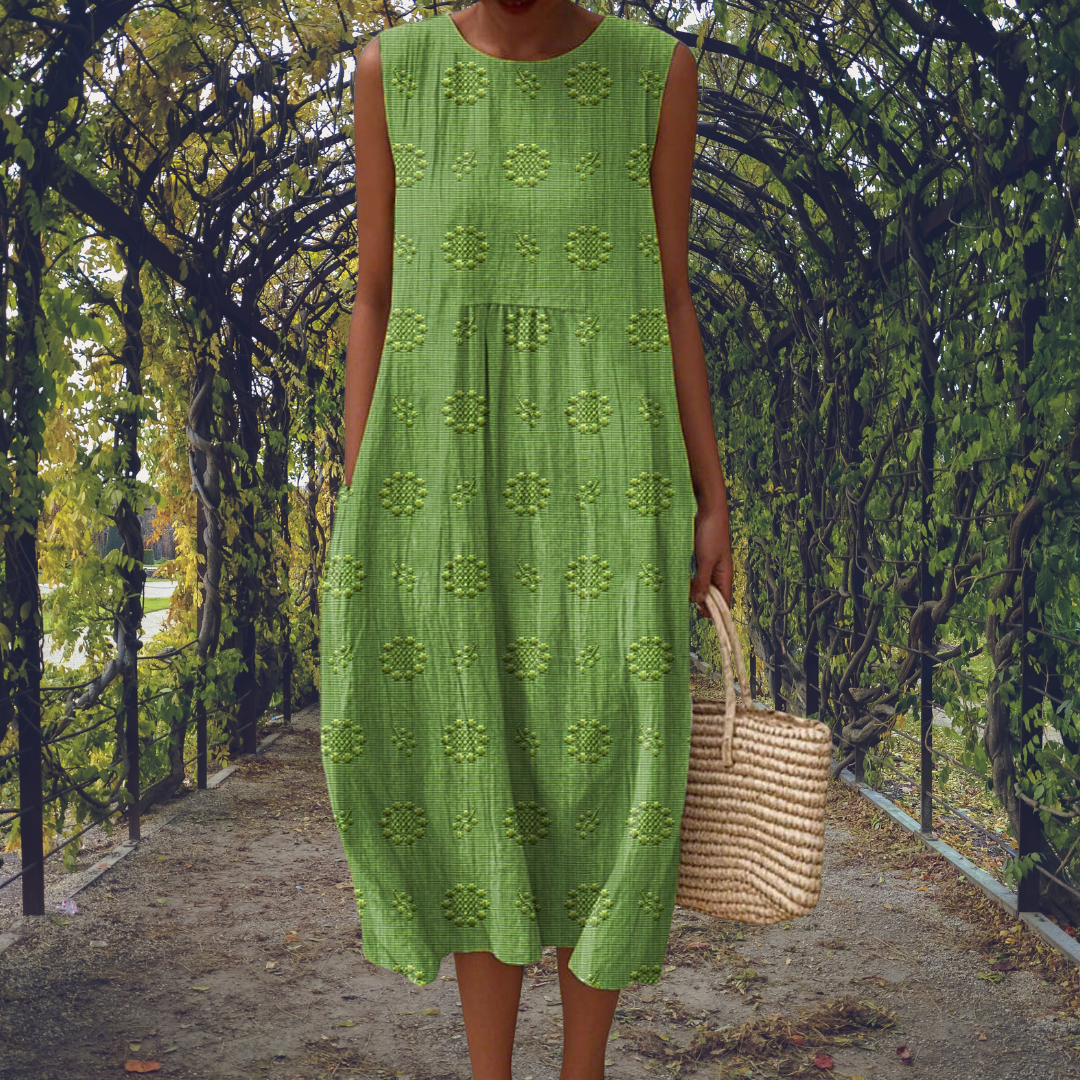 Fern | Women's Cotton Embroidered Sleeveless Midi Dress Carol & Margaret Wilmington Fern | Women's Cotton Embroidered Sleeveless Midi Dress Carol & Margaret Wilmington
