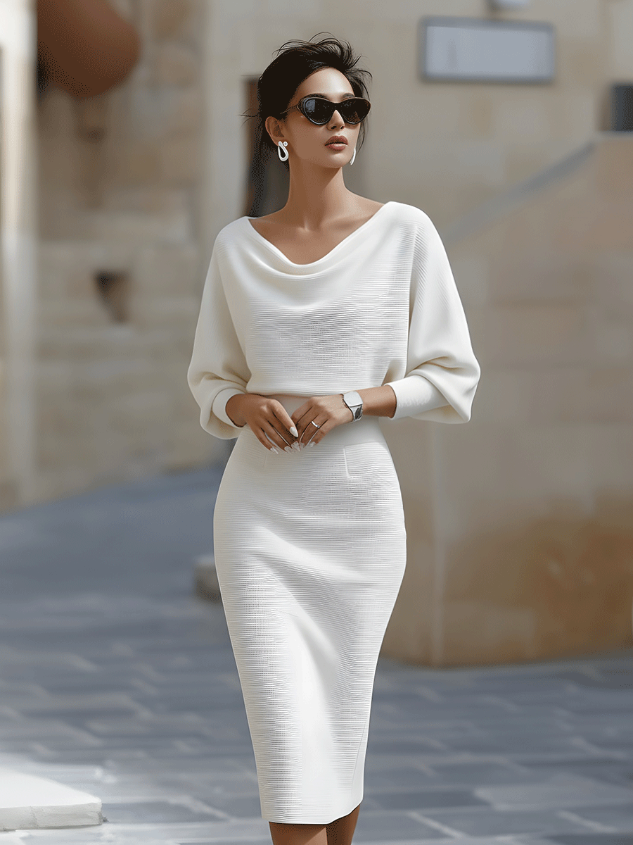 cowl neck bodycon midi dress Isadora