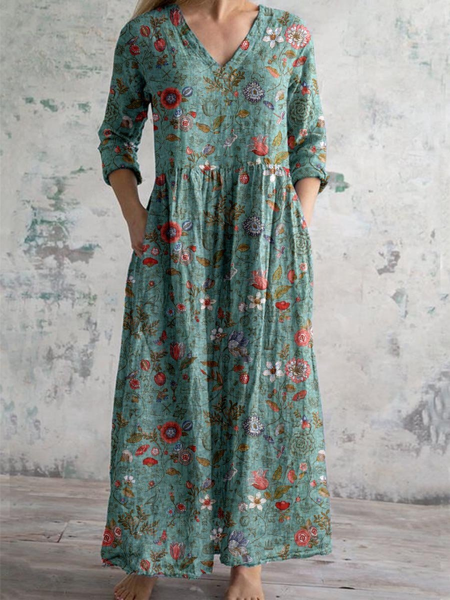 Meadow | Women's Boho Cotton Floral V-Neck Pocket Maxi Carol & Margaret Wilmington Meadow | Women's Boho Cotton Floral V-Neck Pocket Maxi Carol & Margaret Wilmington