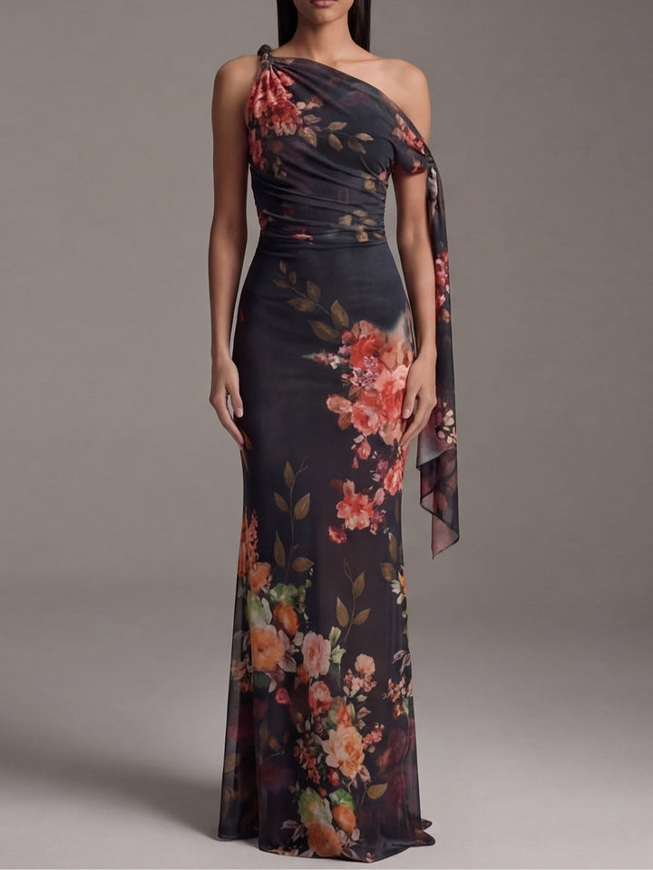 Halcyon | Women's Sheath One-Shoulder Sleeveless Floral Dress