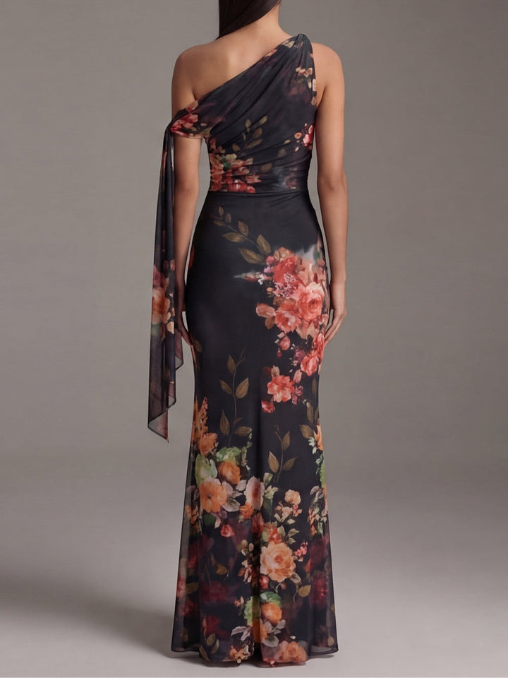Halcyon | Women's Sheath One-Shoulder Sleeveless Floral Dress