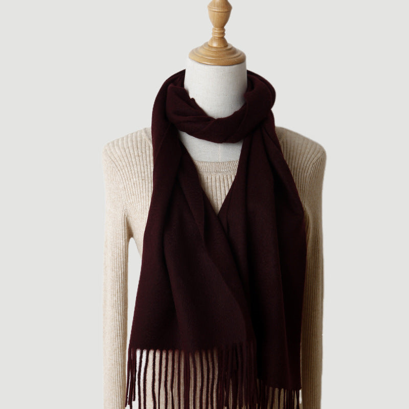 Women's solid color cashmere tassel scarf with long fringe
