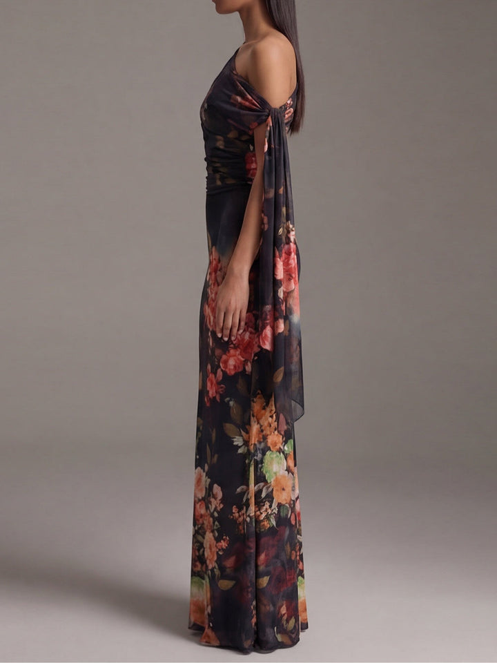 Halcyon | Women's Sheath One-Shoulder Sleeveless Floral Dress