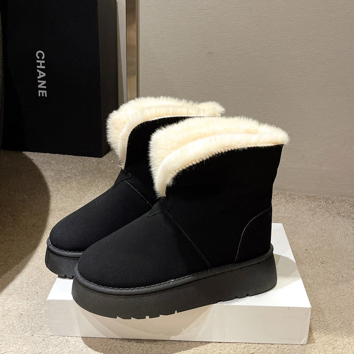 Women's black fleece lined snow ankle boots