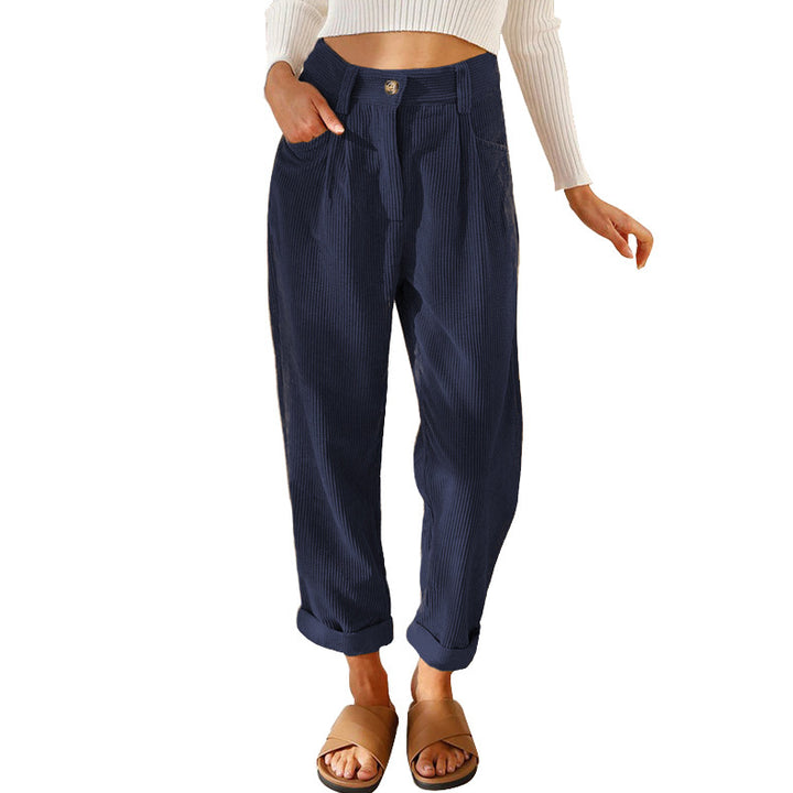 Woman wearing oversized high waist straight pants