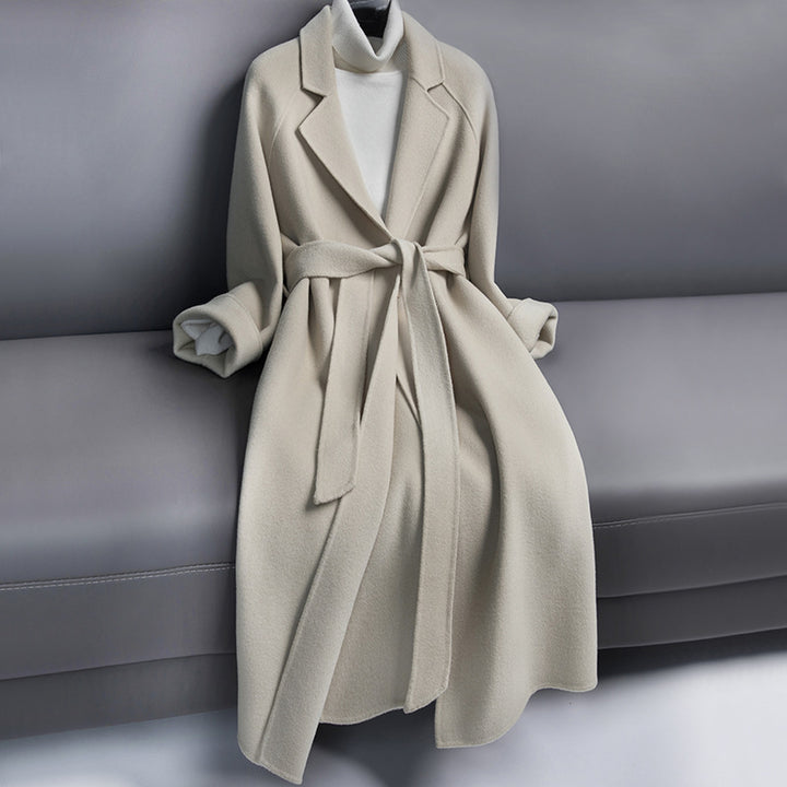 Women's long wool coat with belt