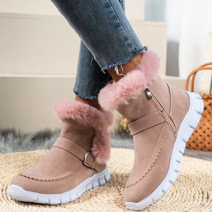 Women's plush lined flat winter ankle boots