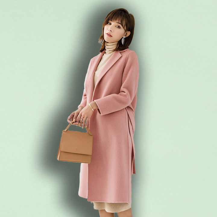 Women's long wool coat with belt
