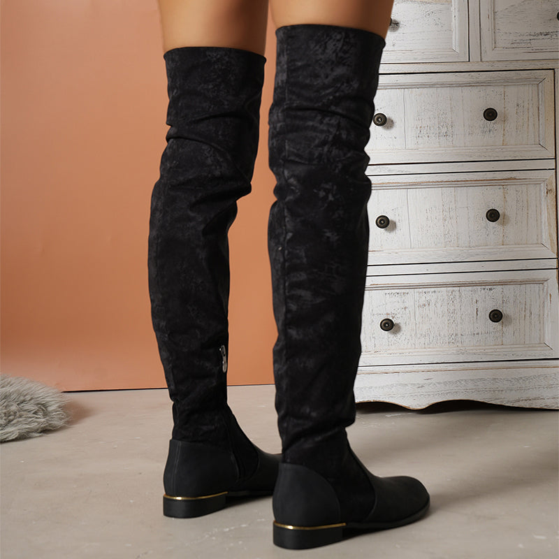 Women's suede over-the-knee boots with low heel