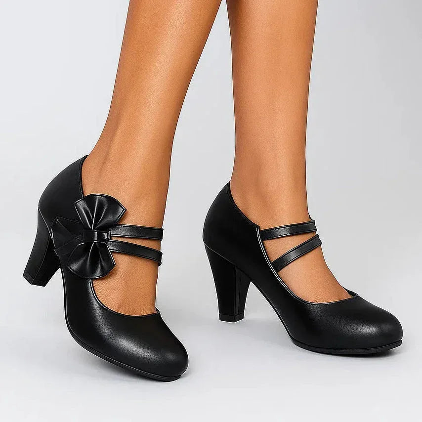 Jolanthe | Women's Bow Block-Heel Strappy Mary-Jane Pumps