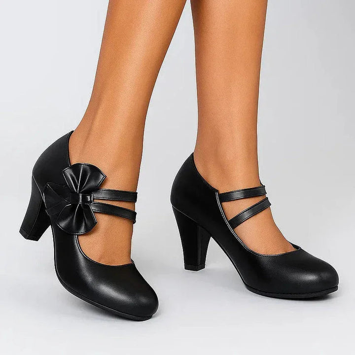 Jolanthe | Women's Bow Block-Heel Strappy Mary-Jane Pumps