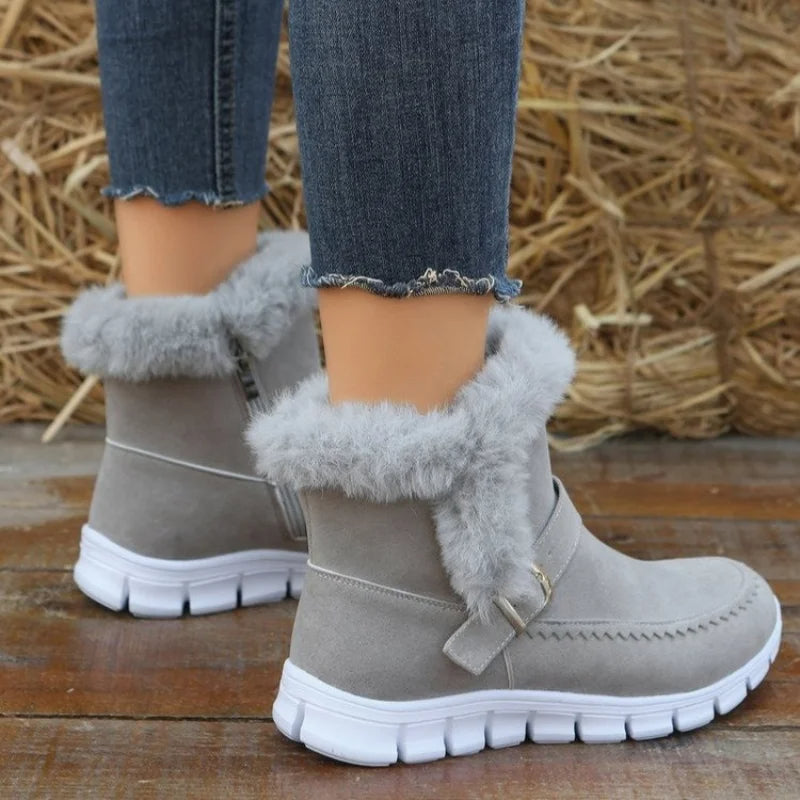 Women's plush lined flat winter ankle boots