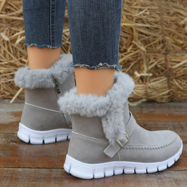 Women's plush lined flat winter ankle boots