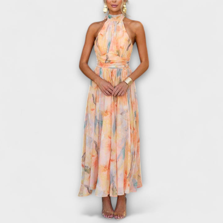 Ameliora | Halter-Neck Watercolor Maxi Dress