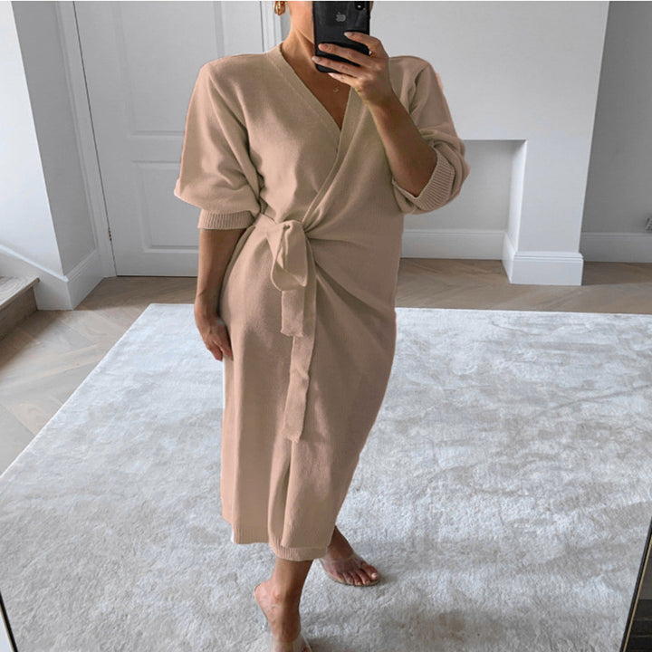 Women's V-neck sweater dress in multiple colors
