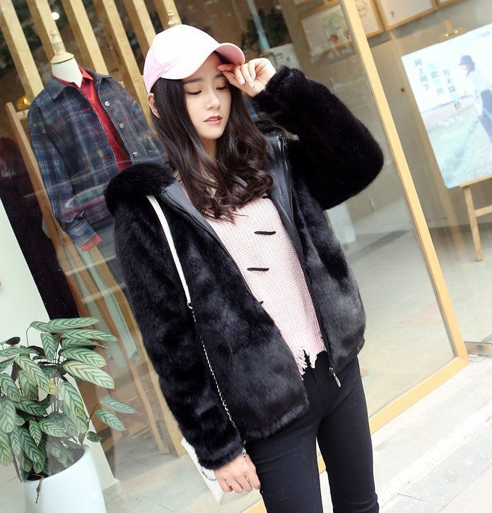 Women's white faux fur coat with sequin detailing