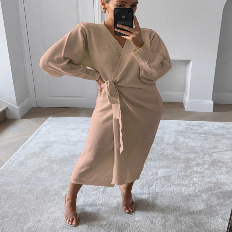 Women's V-neck sweater dress in multiple colors