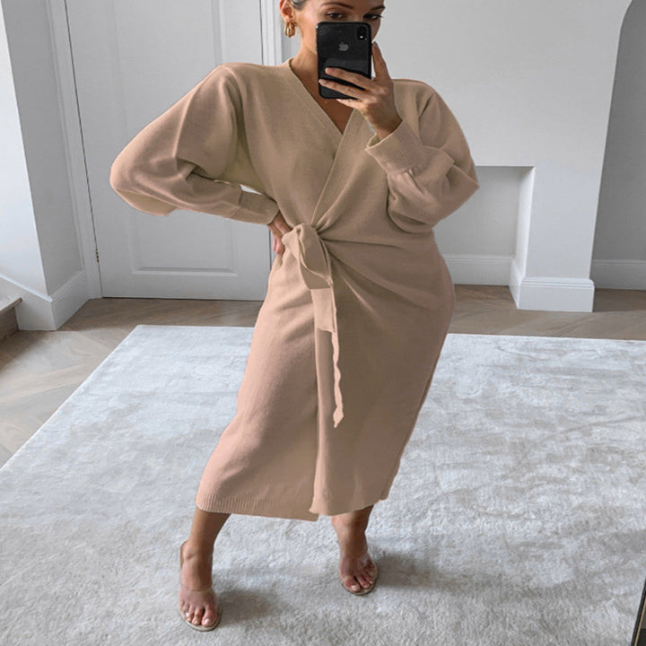 Women's V-neck sweater dress in multiple colors