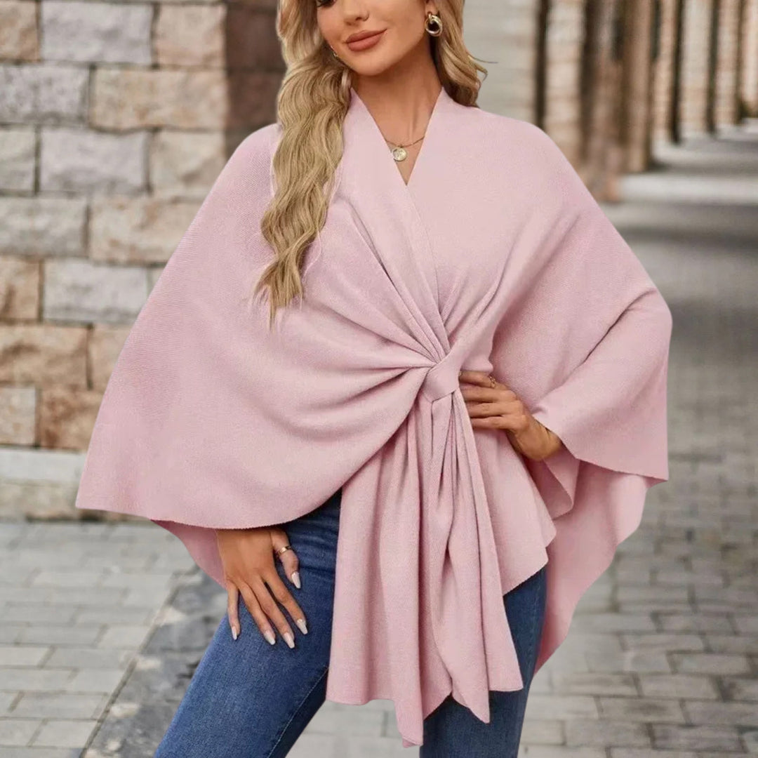 Sancha | Women's Batwing Belted Knit Draped Cape Coat