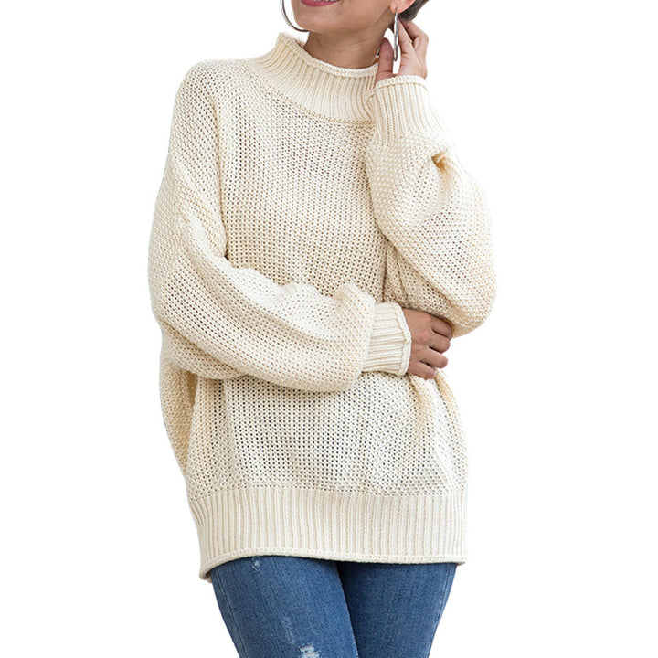 Women's loose turtleneck knit sweater front view