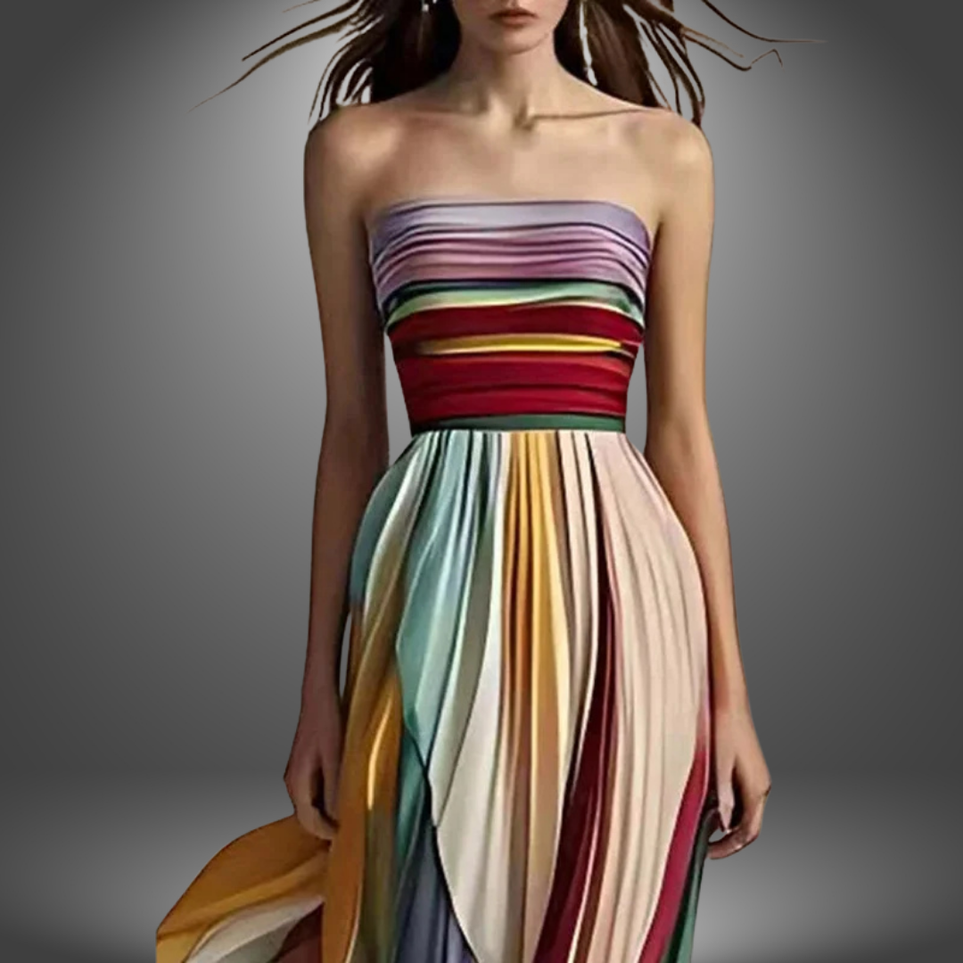 Evelaine | Chic Rainbow Off-Shoulder Party Dress