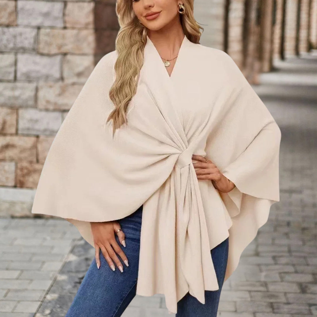 Sancha | Women's Batwing Belted Knit Draped Cape Coat