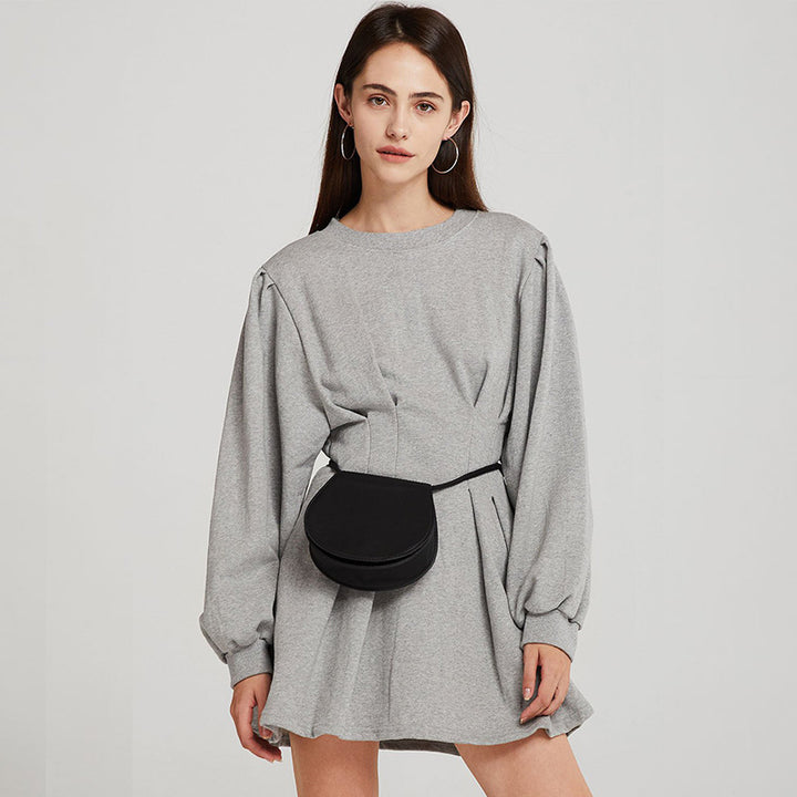 Women's long sleeve pullover sweater dress in black and gray