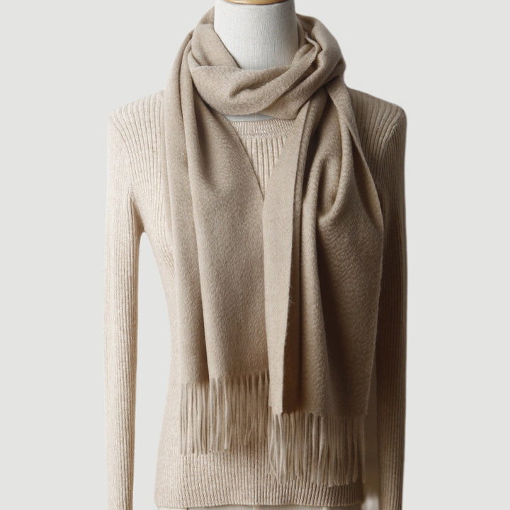 Women's solid color cashmere tassel scarf with long fringe