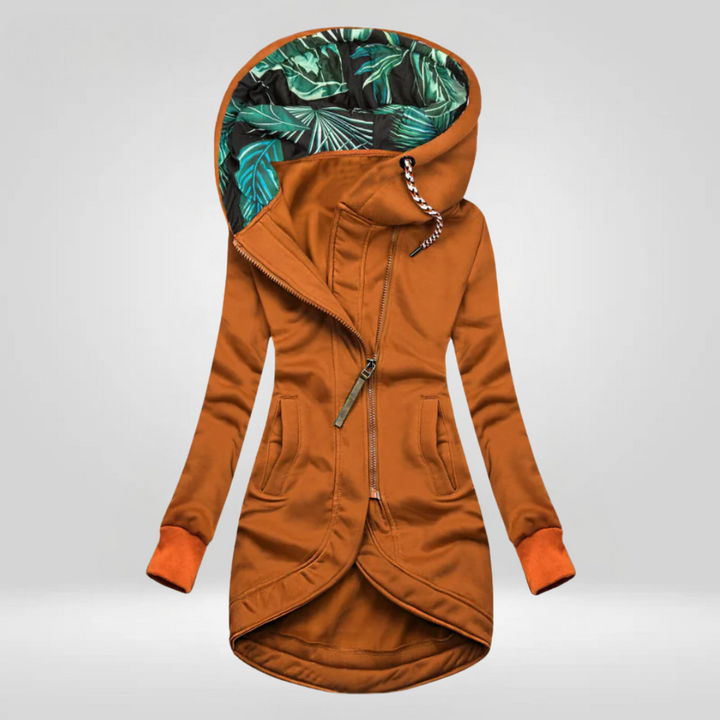 Women's hooded windbreaker coat with adjustable hood