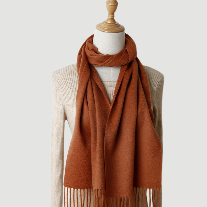 Women's solid color cashmere tassel scarf with long fringe