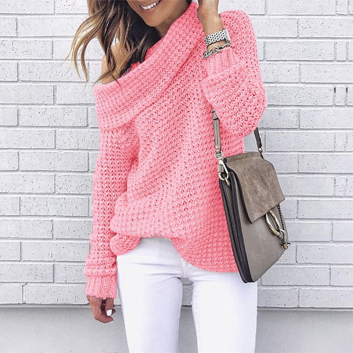 Women's off shoulder knit sweater pullover, long sleeve