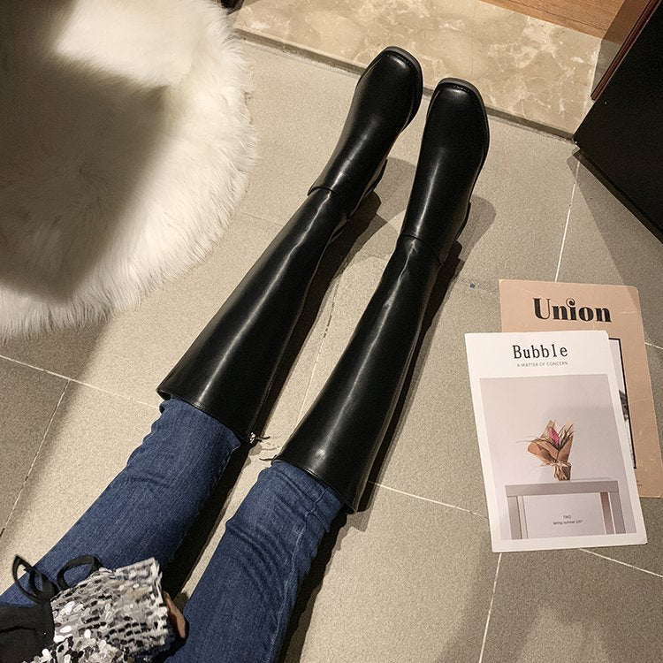 Women's brown thick heel over the knee boots