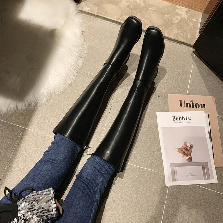 Women's brown thick heel over the knee boots