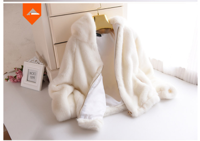 Women's white faux fur coat with sequin detailing