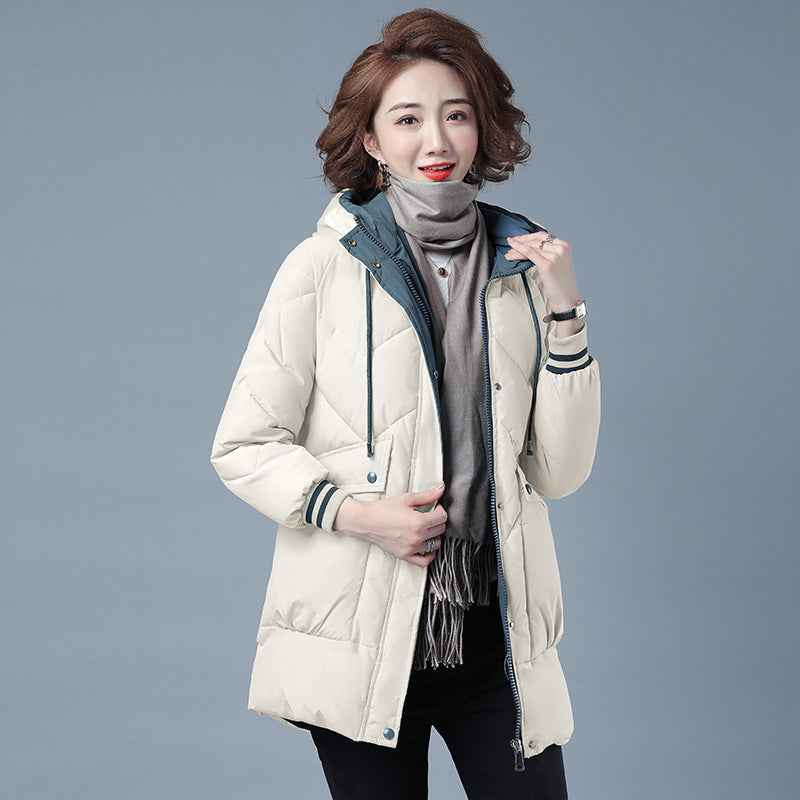Women's mid-length puffer jacket with zip front