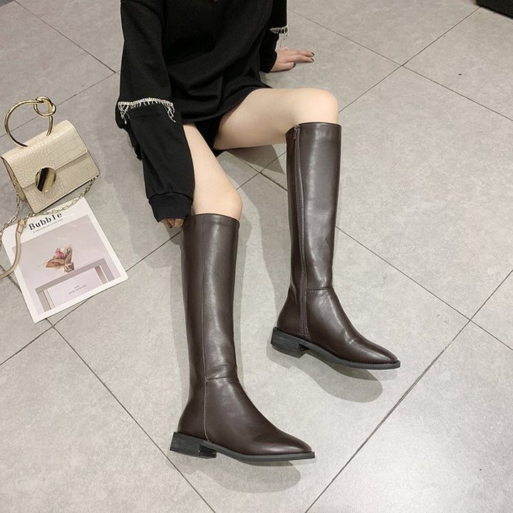 Women's brown thick heel over the knee boots