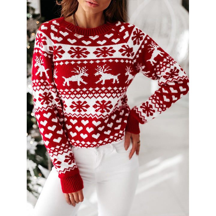Women's ugly Christmas sweater with elk snowflake pattern