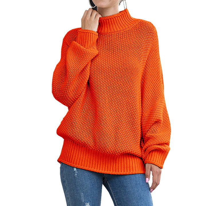 Women's loose turtleneck knit sweater front view