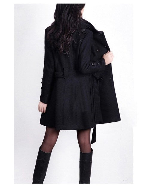 Women's long double-breasted winter coat in black