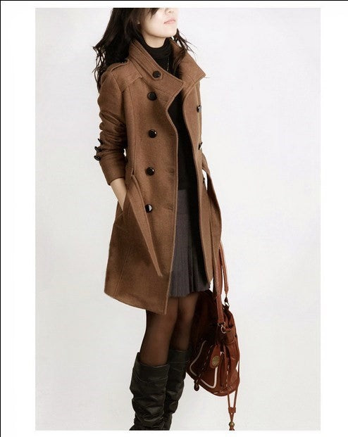 Women's long double-breasted winter coat in black