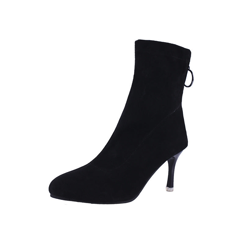 Black women's ankle boots with fine heel and platform