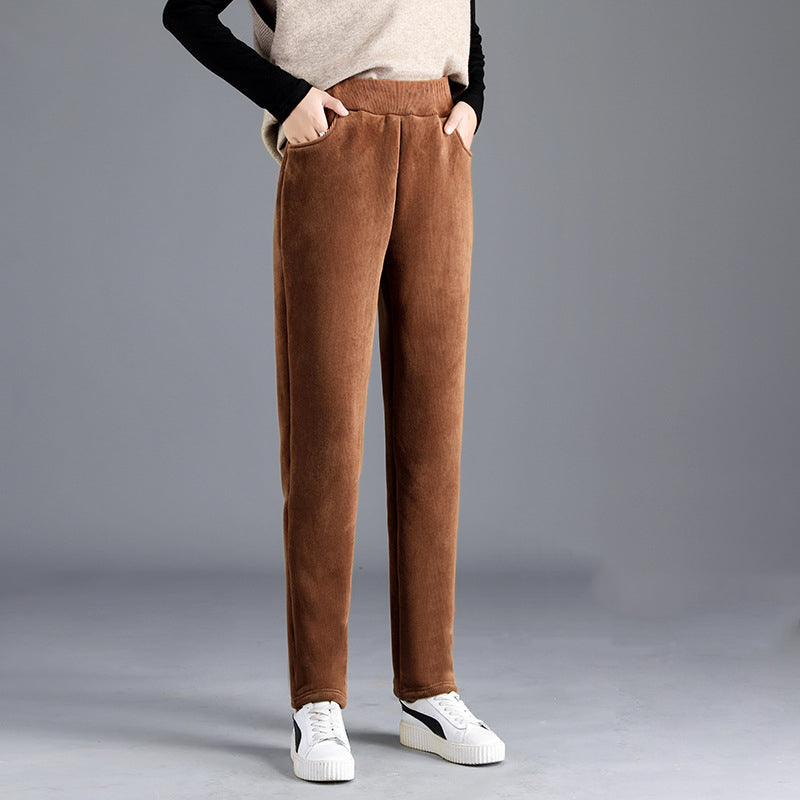 Women's corduroy wide leg harem pants front view