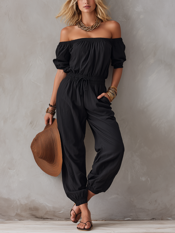 Black off-shoulder sleeveless jumpsuit for women