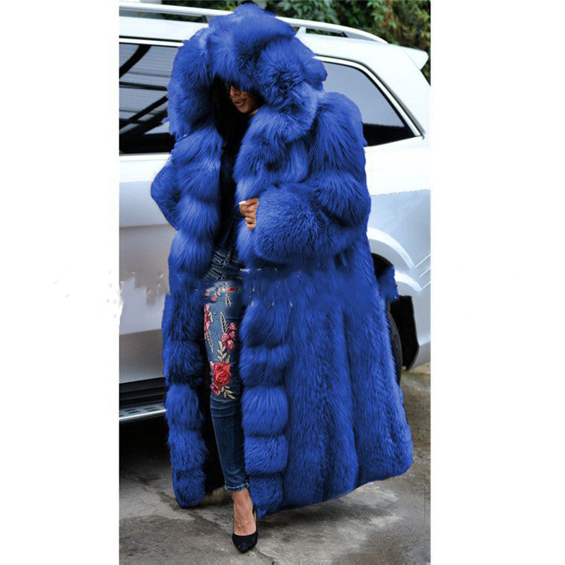 Women's long hooded faux fur coat