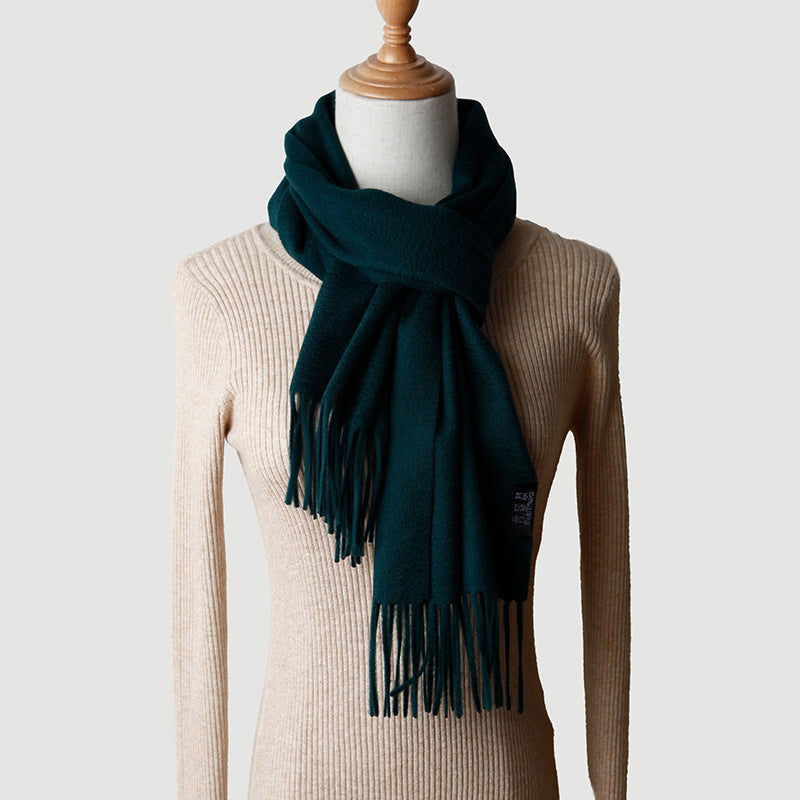 Women's solid color cashmere tassel scarf with long fringe