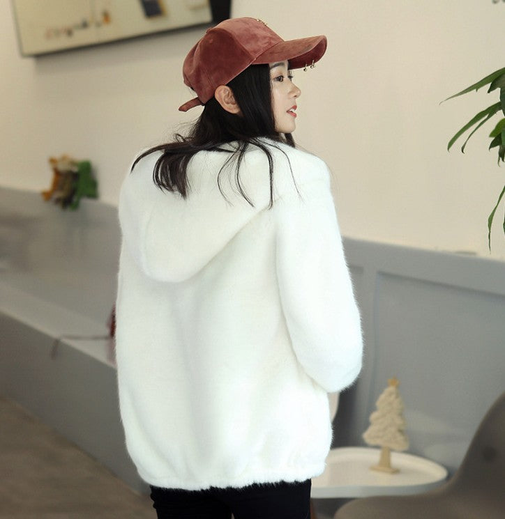 Women's white faux fur coat with sequin detailing