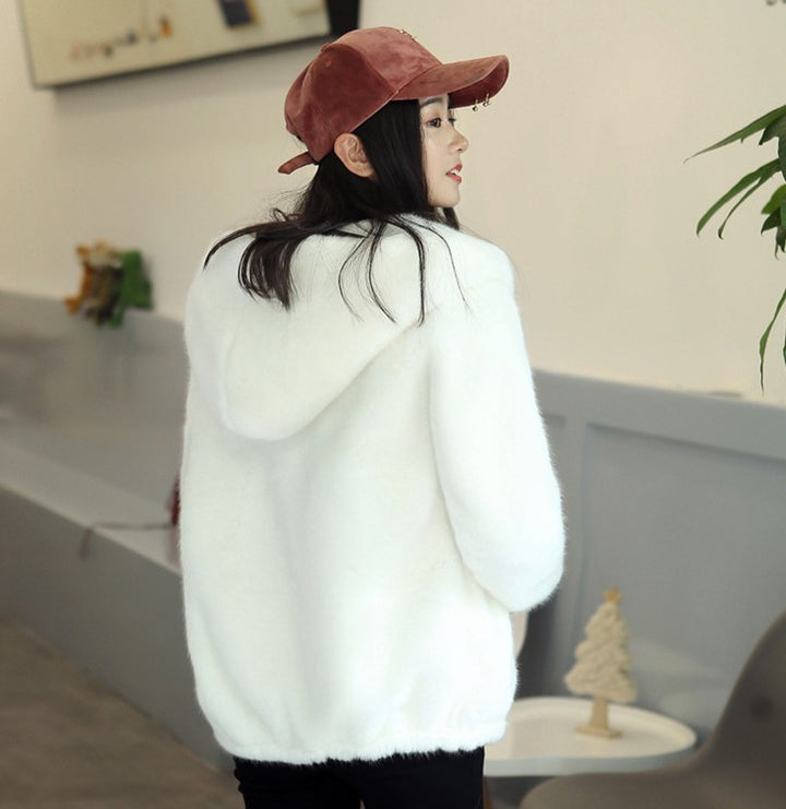 Women's white faux fur coat with sequin detailing