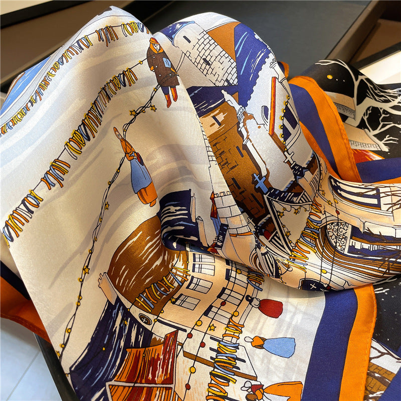 Printed square scarf with all-over pattern for women