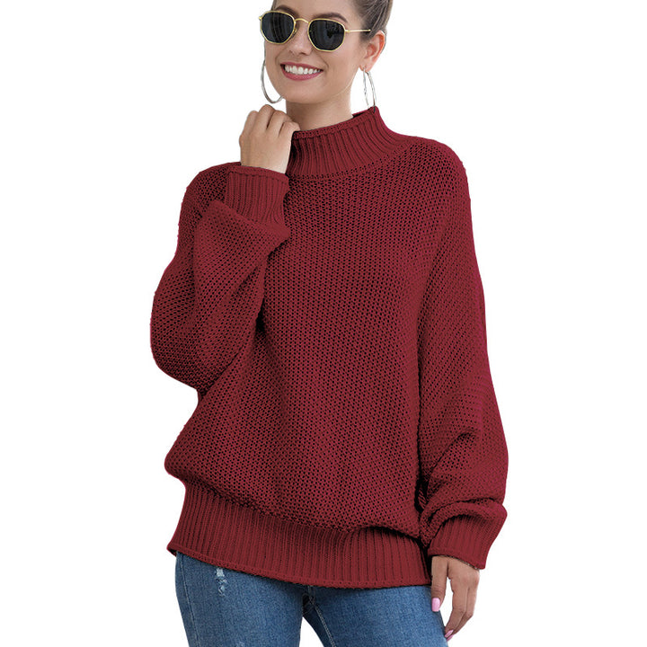 Women's loose turtleneck knit sweater front view