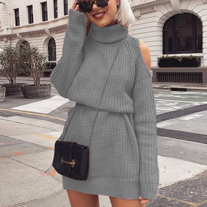 Women's off-shoulder sweater dress front view